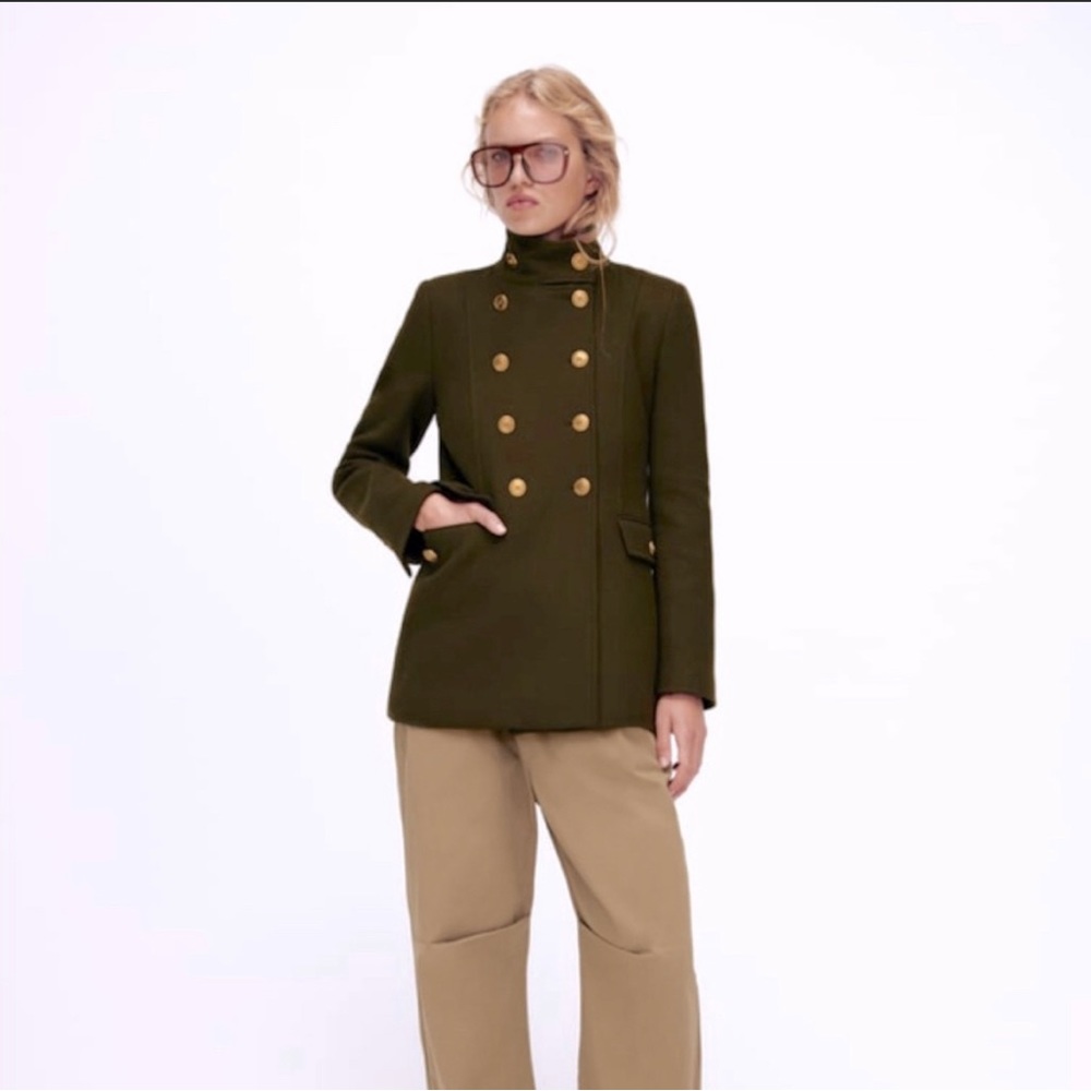 #zara #military #coat #doublebreasted #olivegreen #goldbuttons #manteco